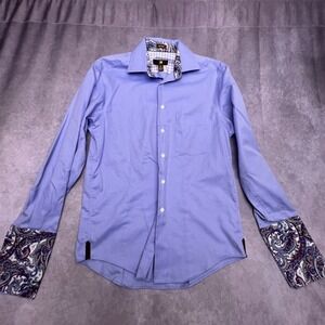 Egara Dress Shirt Mens M 15.5 Blue Excellent Non Iron Paisley French Cuff